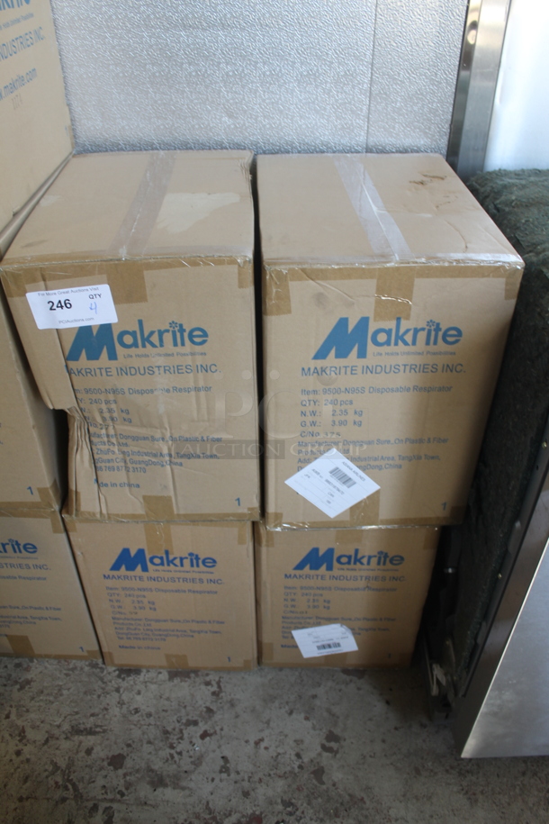 4 BRAND NEW! Boxes of 240 Makrite 9500-N95S Disposable Respirator. 4 Times Your Bid!
