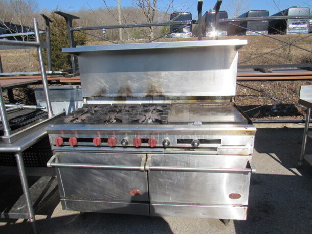 One Natural Gas DCS 6 Burner/24 Inch Griddle With 4 Racks, And Stainless Steel Over Shelf. #60-2436-2.