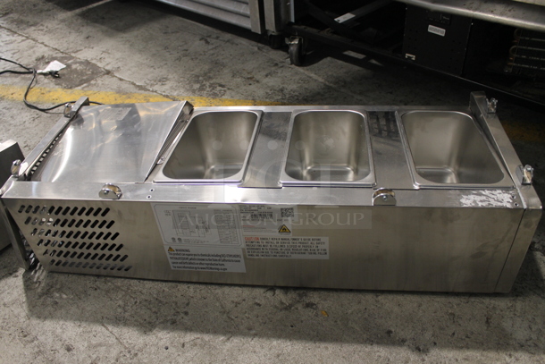 BRAND NEW SCRATCH AND DENT! KoolMore SCDC-3P-SSL Stainless Steel Commercial Countertop Refrigerated Rail w/ 3 Drop In Bins. 115 Volts, 1 Phase. Tested and Powers On But Does Not Get Cold - Image 7 of 11