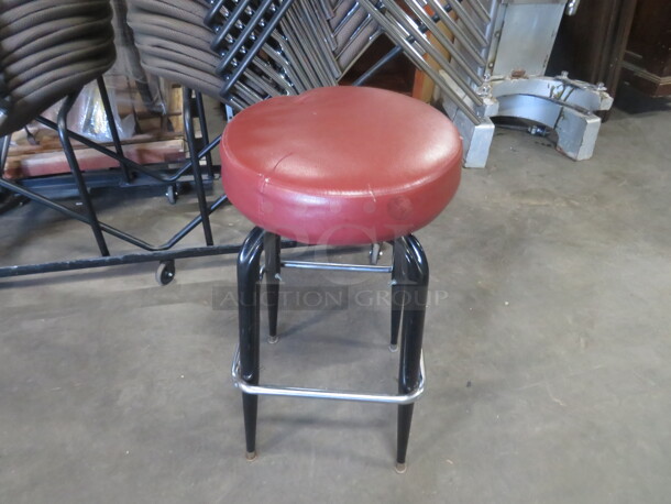 Metal Bar Stool With Footrest And Red Cushioned Swivel Seat. 2XBID - Image 2 of 2