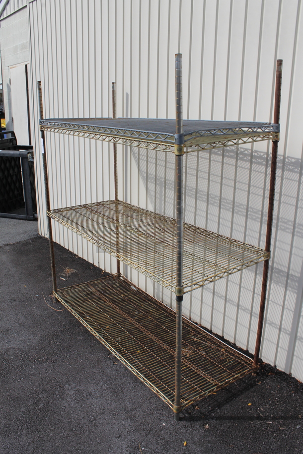Chrome Finish 3 Tier Wire Shelving Unit. BUYER MUST REMOVE: BUYER MUST DISMANTLE. PCI CANNOT DISMANTLE FOR SHIPPING. PLEASE CONSIDER FREIGHT CHARGES. (outside) - Image 2 of 2