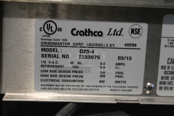 2013 Crathco D25-4 Stainless Steel Commercial Countertop 2 Hopper Refrigerated Beverage Machine. Missing 1 Hopper. 115 Volts, 1 Phase. Tested and Working! - Image 7 of 7