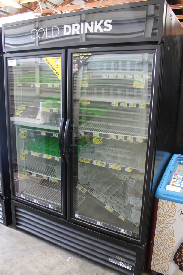 2016 True GDM-49-HC-TSL01 ENERGY STAR Metal Commercial 2 Door Reach In Cooler Merchandiser w/ Poly Coated Racks and Drink Sliders. 115 Volts, 1 Phase. Tested and Working! - Image 1 of 4
