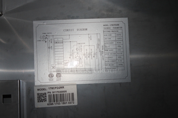 Avantco 178CFD2RR Stainless Steel Commercial 2 Door Reach In Cooler on Commercial Casters. 115 Volts, 1 Phase. Tested and Working! - Image 6 of 6