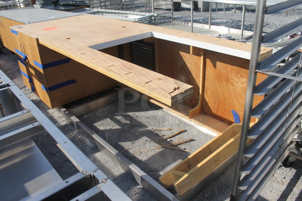 BRAND NEW! ACS FAB LLC Stainless Steel Counter w/ 2 Wood Pattern Doors on Commercial Casters.