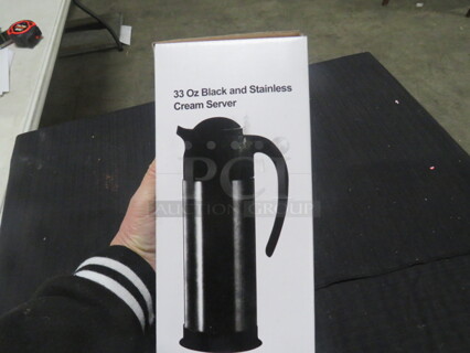 One NEW Supera 33oz Stainless Steel/Black Cream Server. #CRSV-33.
