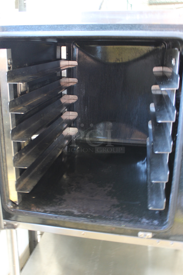 Moffat Turbofan E32D5 ENERGY STAR Stainless Steel Commercial Electric Powered Convection Oven w/ Under Shelf on Commercial Casters. 208 Volts.  - Image 4 of 5