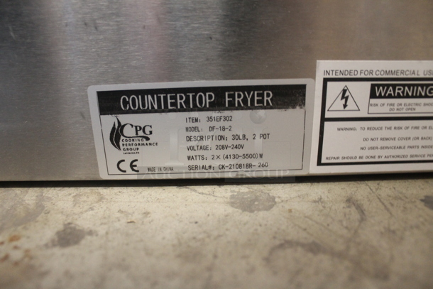 BRAND NEW SCRATCH AND DENT! CPG 351EF302 Cooking Performance Group Commercial Stainless Steel Electric Countertop Dual Tank Fryer. Tested And Working! - Image 10 of 10