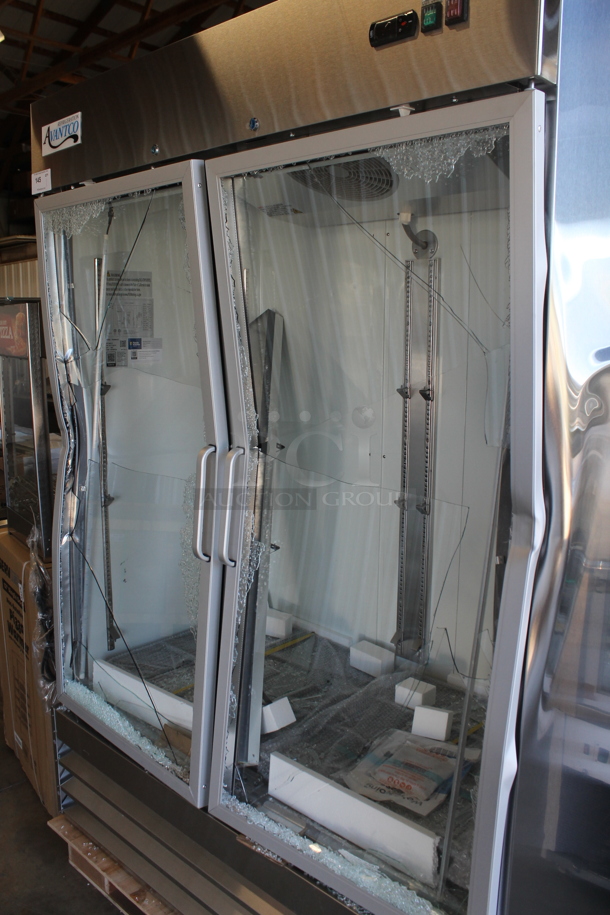 BRAND NEW SCRATCH AND DENT! 2022 Avantco 178A49RGHC Stainless Steel Commercial 2 Door Reach In Cooler Merchandiser w/ Poly Coated Racks. 115 Volts, 1 Phase. Tested and Working! - Image 2 of 5