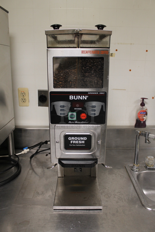 2013 Bunn G9-2T DBC Stainless Steel Commercial Countertop Coffee Bean Grinder. 120 Volts, 1 Phase. Tested and Working! (ice room)