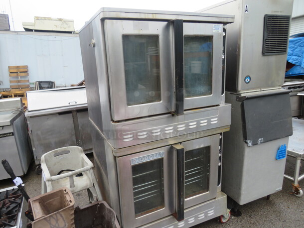 Double Stack Blodgett Full Size Natural Gas Convection Oven With 5 Racks On Casters. 38X42X70