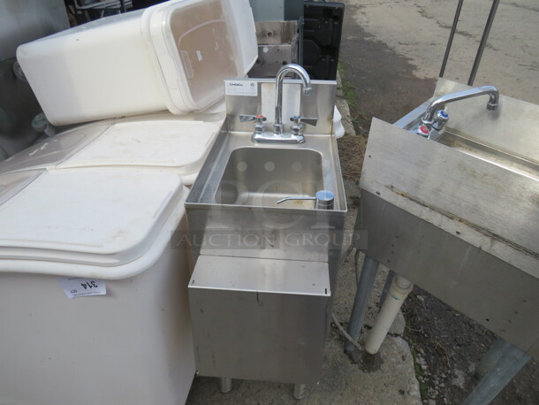 One Choice SS Under Bar Hand Sink With  Back Splash, Soap Dispenser, And Faucet. 12X24X34