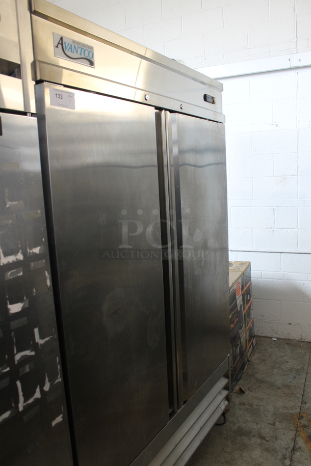 Avantco 178CFD2RR Stainless Steel Commercial 2 Door Reach In Cooler w/ Poly Coated Racks on Commercial Casters. 115 Volts, 1 Phase. Tested and Working! - Image 1 of 6