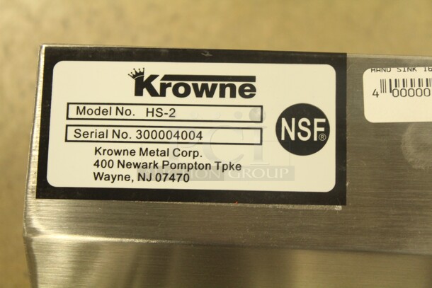 NEW! Krowne Model HS-3 Commercial Stainless Steel Hand Sink. 16x15x13 - Image 2 of 3