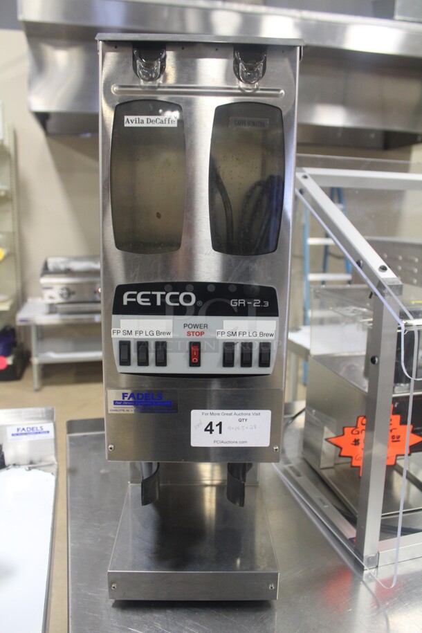 FABULOUS! Fetco Model GR 2.3 Commercial Coffee Grinder With 2 5lb Hoppers. 9x14.5x28. 120V/60Hz. 