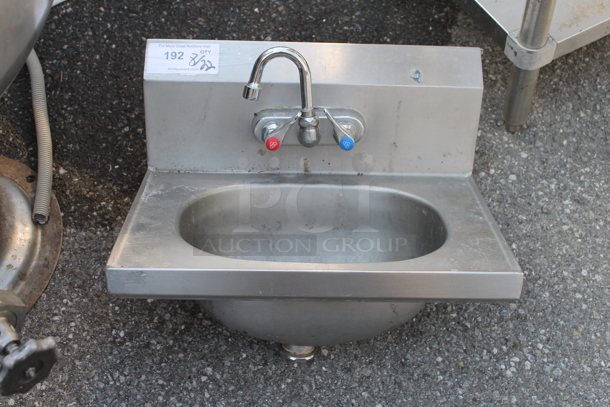 Stainless Steel Commercial Single Bay Wall Mount Sink w/ Faucet and Handles. - Image 1 of 2
