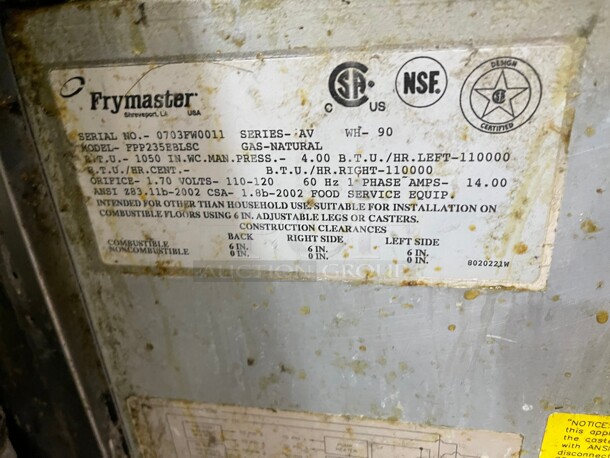 Frymaster FPP235 Gas Fryer - (2) 35 lb Vats, Double Floor Model, With Automatic Filtration System Natural Gas NSF Tested and Working! 31x34x37 - Image 7 of 10