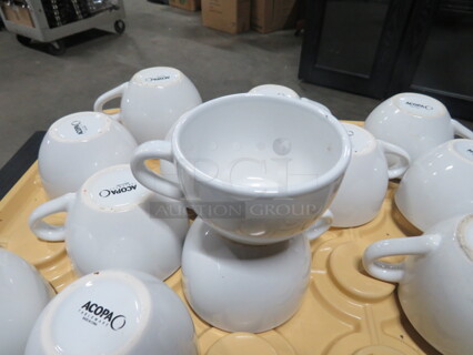 One Cup Keeper With 13 Acopa White Coffee Cups.