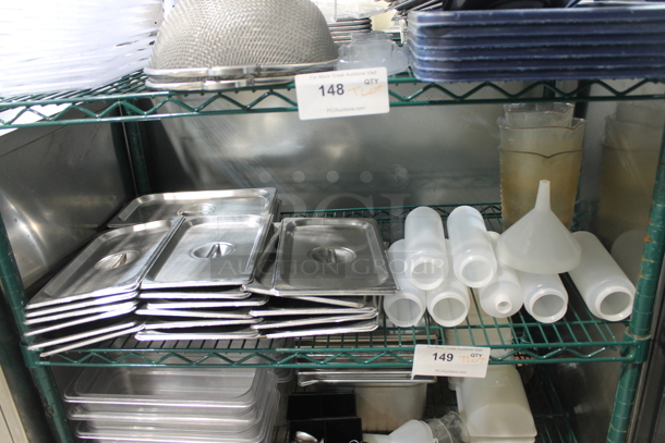 ALL ONE MONEY! Tier Lot of Various Items Including Stainless Steel Drop In Bin Lids and Poly Condiment Bottles