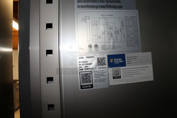 BRAND NEW SCRATCH AND DENT! 2023 Avantco 178SS3RHC Stainless Steel Commercial 3 Door Reach In Cooler Merchandiser w/ Poly Coated Racks on Commercial Casters. 115 Volts, 1 Phase. Tested and Working! - Image 7 of 7