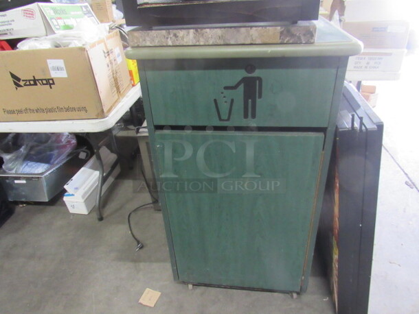 One 1 Door Trash Receptacle With Can On Casters. 26X26X46 - Image 1 of 2
