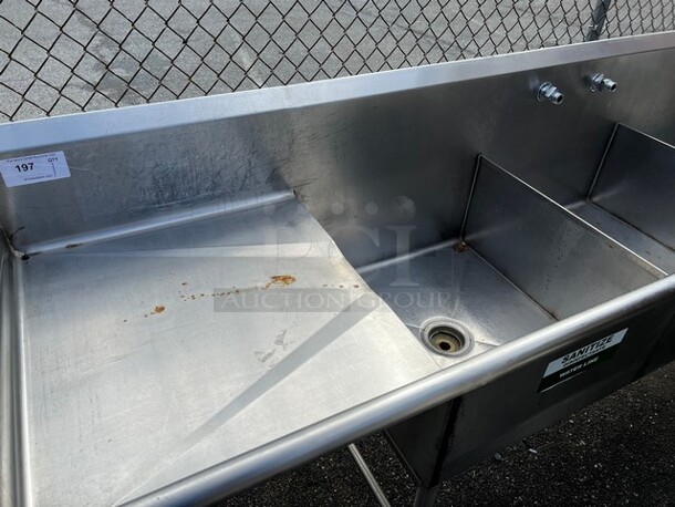 Stainless Steel Commercial 3 Bay Sink w/ Dual Drainboards. 126x27x44. Bays 22x24x12. Left Drainboard 22x24x2. Right Drainboard 35x24x2 - Image 2 of 4