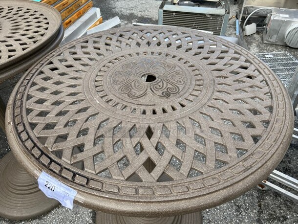 Brown Bar Height Round Outdoor Patio Table. Stock Picture - Cosmetic Condition May Vary. 36x36x43 - Image 2 of 5