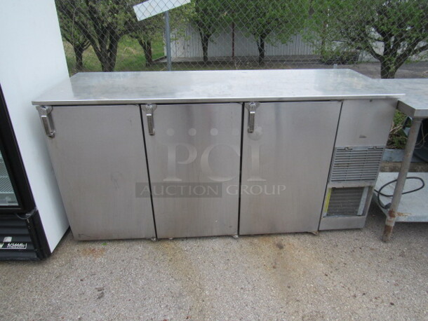 One Stainless Steel 3 Door Glastender Back Bar Cooler. Model# ND72-RL-SS. 115 Volt. 72X25.5X36