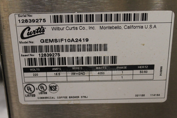 Curtis GEMSIF10A2419 Stainless Steel Commercial Countertop Coffee Machine w/ Hot Water Dispenser. 220 Volts, 1 Phase.  - Image 6 of 6