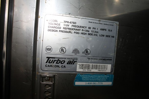 Turbo Air TPR-67SD ENERGY STAR Stainless Steel Commercial Pizza Prep Table on Commercial Casters. 115 Volts, 1 Phase.  Tested and Working! - Image 7 of 7
