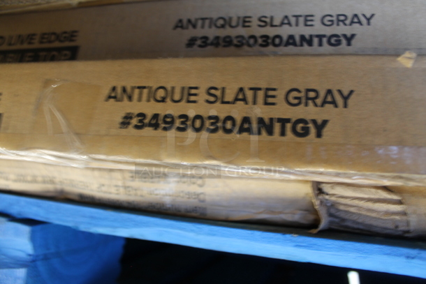 BRAND NEW SCRATCH AND DENT! Lancaster Table & Seating 3493030ANTGY Industrial 30" x 30" Solid Wood Live Edge Table Top with Antique Slate Gray Finish - Image 2 of 3