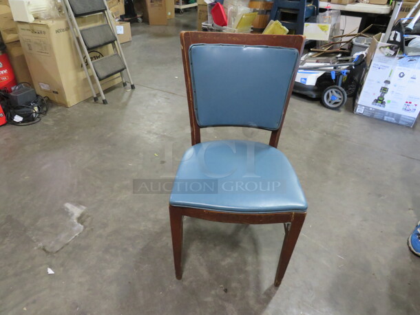 Wooden Chair With Green/Blue Cushioned Seat And Back. 4XBID