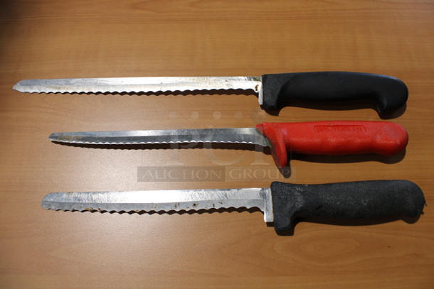 3 Sharpened Stainless Steel Serrated Knives. 13