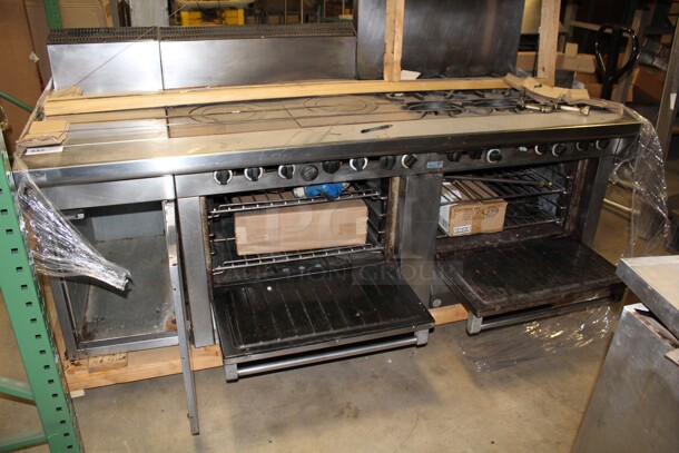 AWESOME! Garland Natural Gas 6 Burner Range With 2 Full Size Ovens, Stock Pot Rings,Storage Space And Garland Salmander. 83x38x67.5. Working When Pulled! - Image 4 of 6