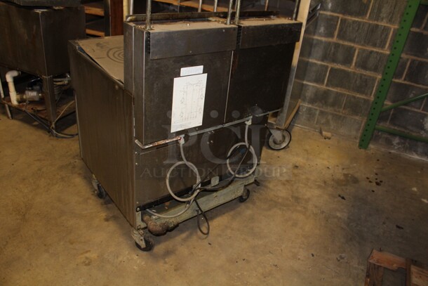 FABULOUS! Frymaster Model FPPH255BLCSC Commercial Stainless Steel Natural Gas Double Floor Fryer With Filtration System,Well Covers And Basket Racks On Casters. 31x36x56. Working When Pulled! - Image 6 of 7