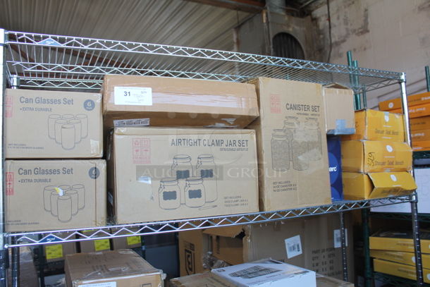 ALL ONE MONEY! Tier Lot of Various BRAND NEW SCRATCH AND DENT! Items Including Can Glasses Set, Airtight Clamp Jar Sets, Canister Sets and 3 Shower Seat Benches - Image 1 of 4