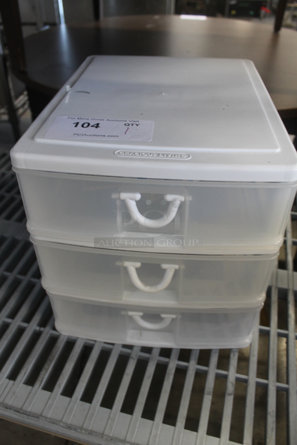 Gracious Living White and Clear Poly 3 Drawer Filing Unit. - Image 1 of 3