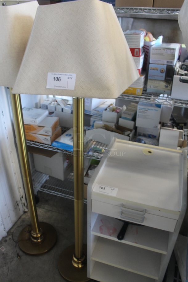 Gold Finish Metal Floor Style Lamp w/ Lamp Shade. - Image 3 of 3