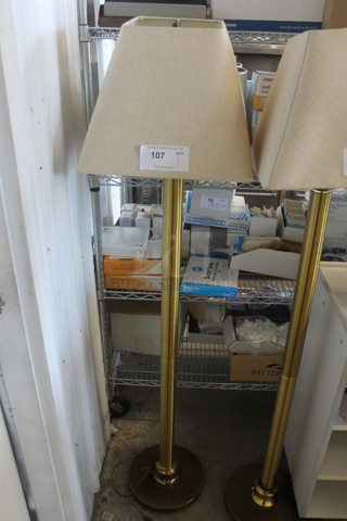 Gold Finish Metal Floor Style Lamp w/ Lamp Shade.