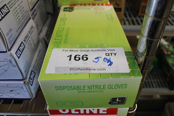 5 BRAND NEW Boxes of Large Non Medical Disposable Nitrate Gloves. 5 Times Your Bid!