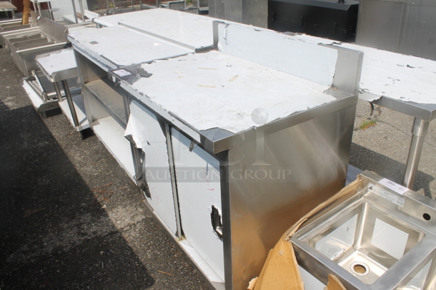 BRAND NEW SCRATCH AND DENT! Stainless Steel Commercial Counter w/ Back Splash, 2 Doors and Under Shelf. - Image 3 of 4