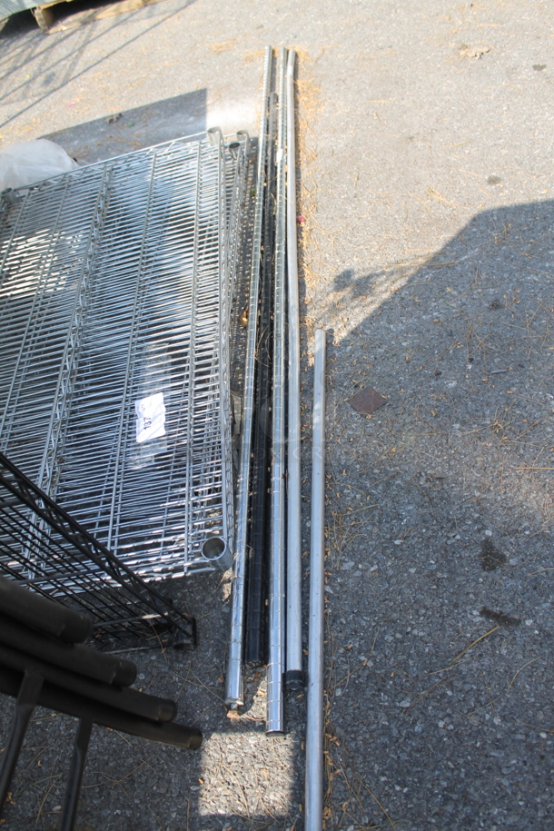 ALL ONE MONEY! Lot of 4 Chrome Finish Wire Shelves and 4 Chrome Finish Poles. Includes 48x24x1.5 - Image 2 of 6