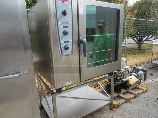 One WORKING Rational Master Plus Combi Oven With 3 Racks, On A Custom Stand. 208 Volt. 3 Phase. #CMP-102. 42X39X67.5 - Image 5 of 5