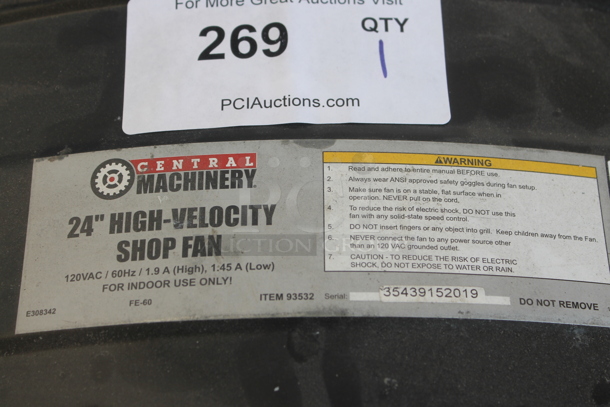 Central Machinery 24" Metal Commercial High Velocity Shop Fan. 120 Volts, 1 Phase. Tested and Working! - Image 2 of 4