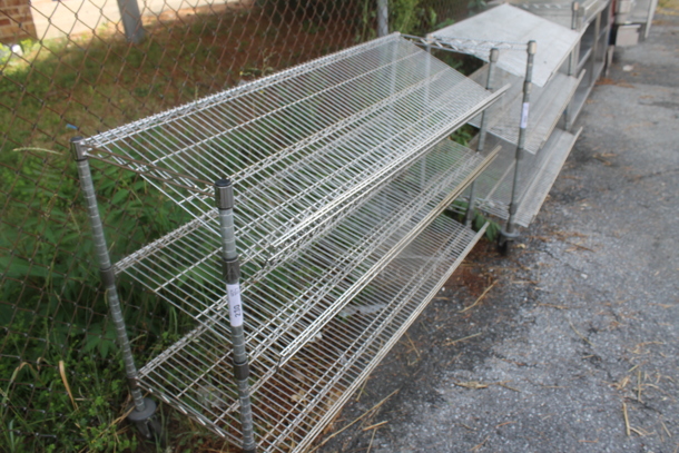 Chrome Finish 3 Tier Wire Shelving Unit on Commercial Casters. BUYER MUST DISMANTLE. PCI CANNOT DISMANTLE FOR SHIPPING. PLEASE CONSIDER FREIGHT CHARGES. - Image 2 of 5