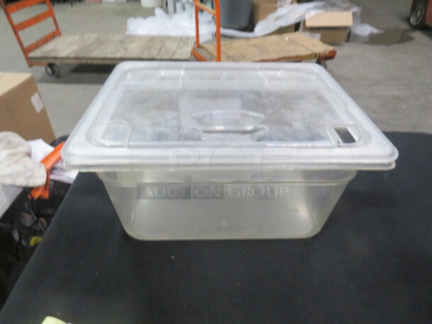 One 1/2 Size 6 Inch Deep Food Storage Container With Flip Lid.