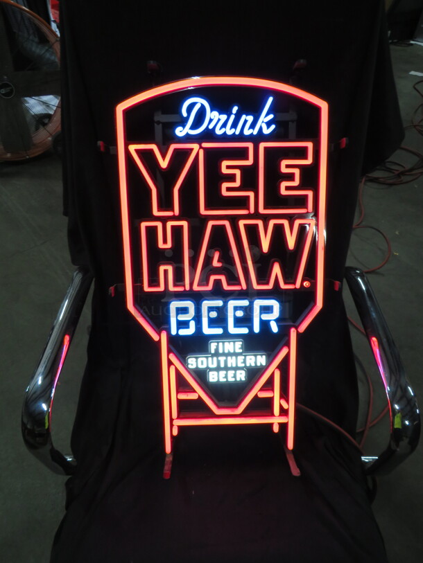 One 25X14.5 WORKING Yee Haw Beer Electric Light.  - Image 1 of 1