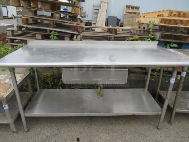 One Stainless Steel Table With SS Under Shelf, 1 Drawer And Back Splash. 72X30X40
