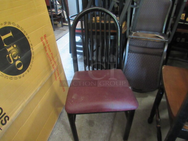 Metal Chair With Burgundy Cushion Seat. 7XBID.