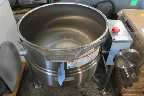 BRAND NEW SCRATCH AND DENT! 2023 Cleveland KDL-40-T Stainless Steel Commercial Floor Style Direct Steam 40 Gallon Steam Kettle. 